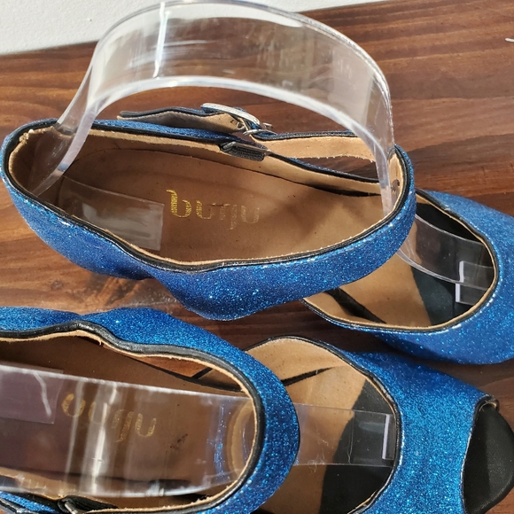 Burju Latin Dance Shoe Women's 9.5 Blue Glitter Sparkle Peep Toe Salsa - Picture 4 of 14